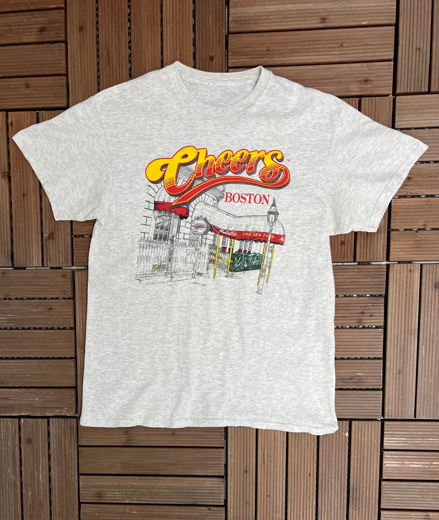 Cheers Boston Graphic Tee | Size Medium | Vintage 1990s Television Series Grey T-Shirt |