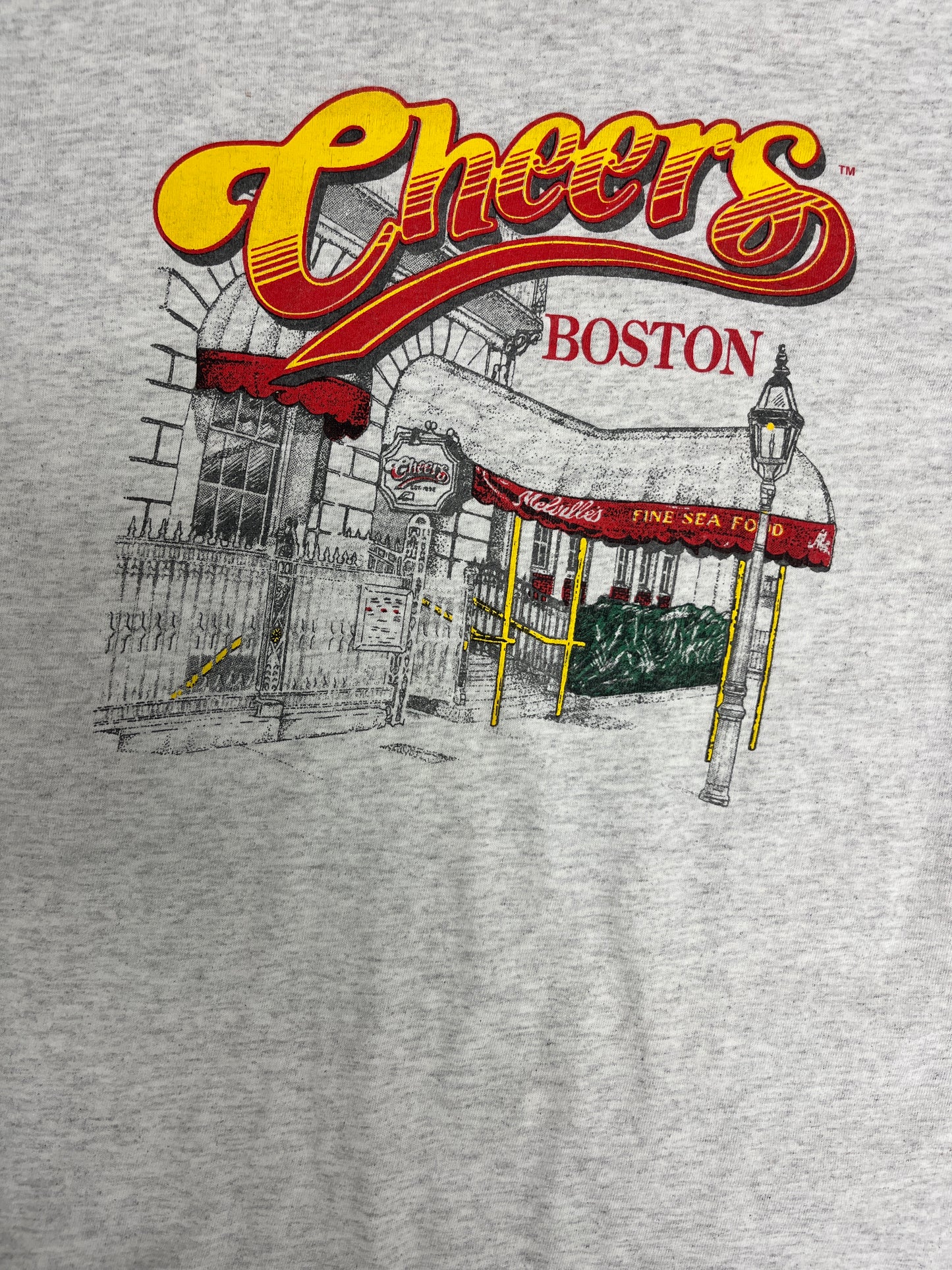 Cheers Boston Graphic Tee | Size Medium | Vintage 1990s Television Series Grey T-Shirt |