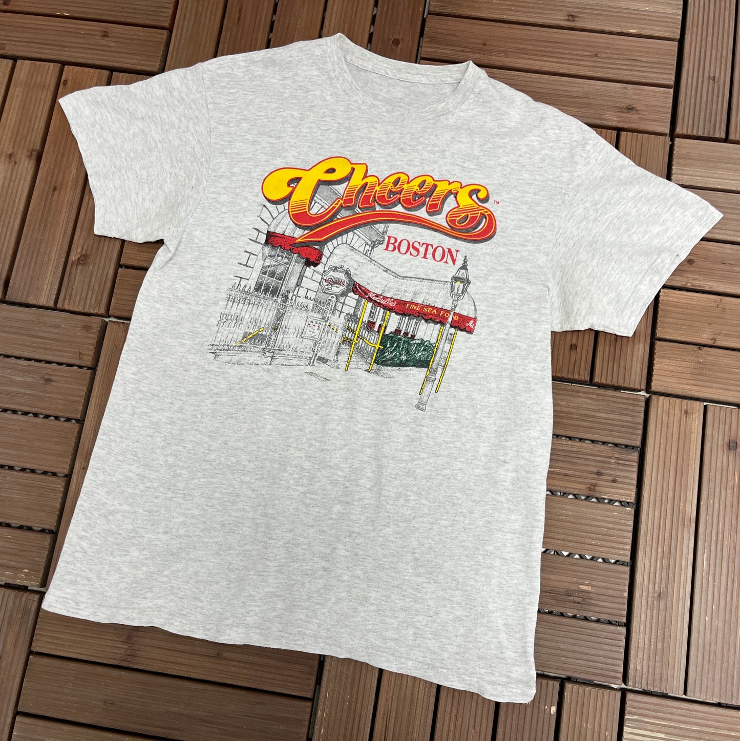 Cheers Boston Graphic Tee | Size Medium | Vintage 1990s Television Series Grey T-Shirt |