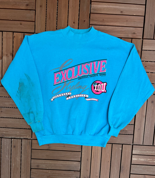 Exclusive I.O.U. Collection Graphic Crewneck | Size Medium | Vintage 1990s Promotional Blue Sweater |