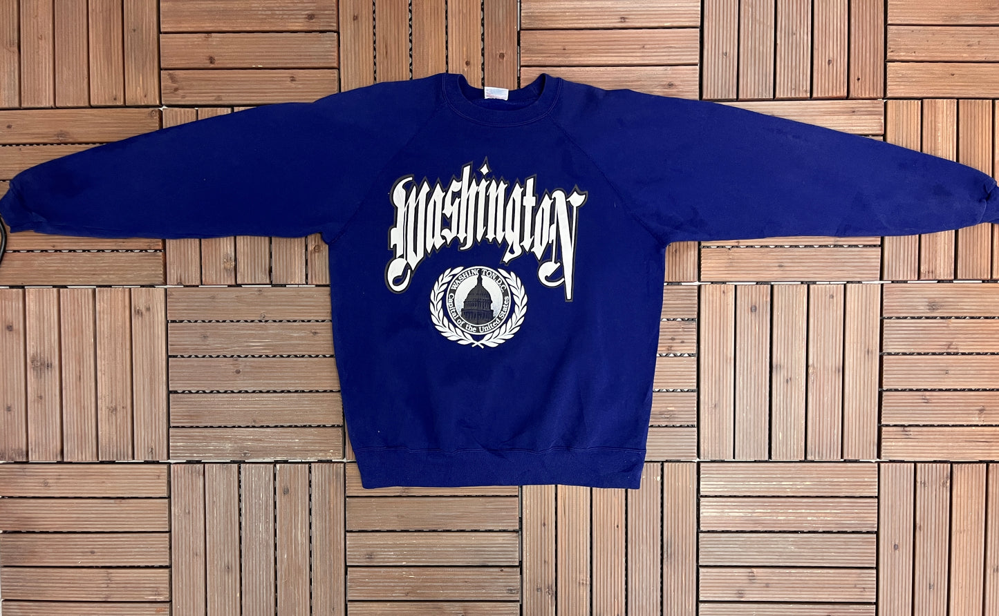 Washington, DC Graphic Crewneck | Size X-Large | Vintage 1980s Tourist Purple Sweater |