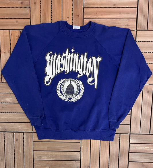 Washington, DC Graphic Crewneck | Size X-Large | Vintage 1980s Tourist Purple Sweater |