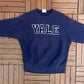 Yale University Spell Out Stitched Graphic Crewneck | Size X-Large | Vintage 1990s Made in USA College Blue Sweater |