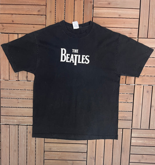 The Beatles Spell Out Graphic Tee | Size X-Large | Vintage 2000s Retro Rock Band Music Black T-Shirt |