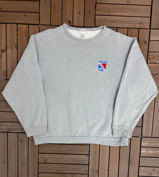 Kitchener Rangers Embroidered Graphic Crewneck | Size Small | Vintage 2000s OHL Hockey Grey Sweater |