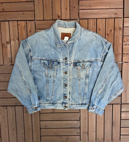 Levi Strauss & Co 77598-0291 Red Tab Denim Jacket | Size Large | Vintage 1990s Blue Jean Trucker Jacket | Made in USA |