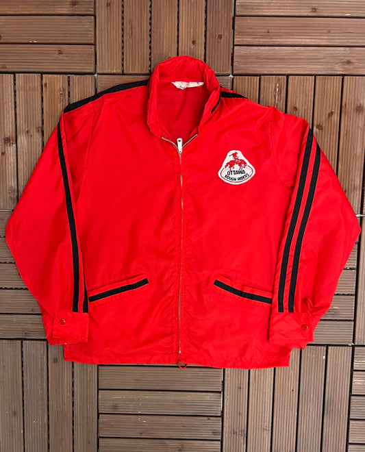 Ottawa Roughriders Patched Graphic Windbreaker | Size Medium | Vintage 1990s CFL Football Red Windbreaker Jacket |