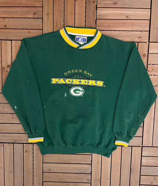 Green Bay Packers Embroidered Graphic Crewneck | Size Large | Vintage 1990s NFL Football Green Sweater | Starter Branded |