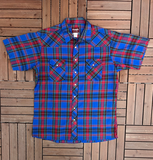 Wrangler Western Shirts Button Down Shirt | Size X-Large Tall | Vintage 1990s Blue Branded Shirt |