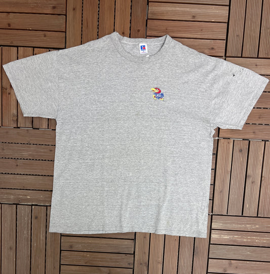 Kansas Jayhawks Small Embroidered Graphic Tee | Size XL | Vintage 1990s College Sports Grey T-Shirt | Made in USA |