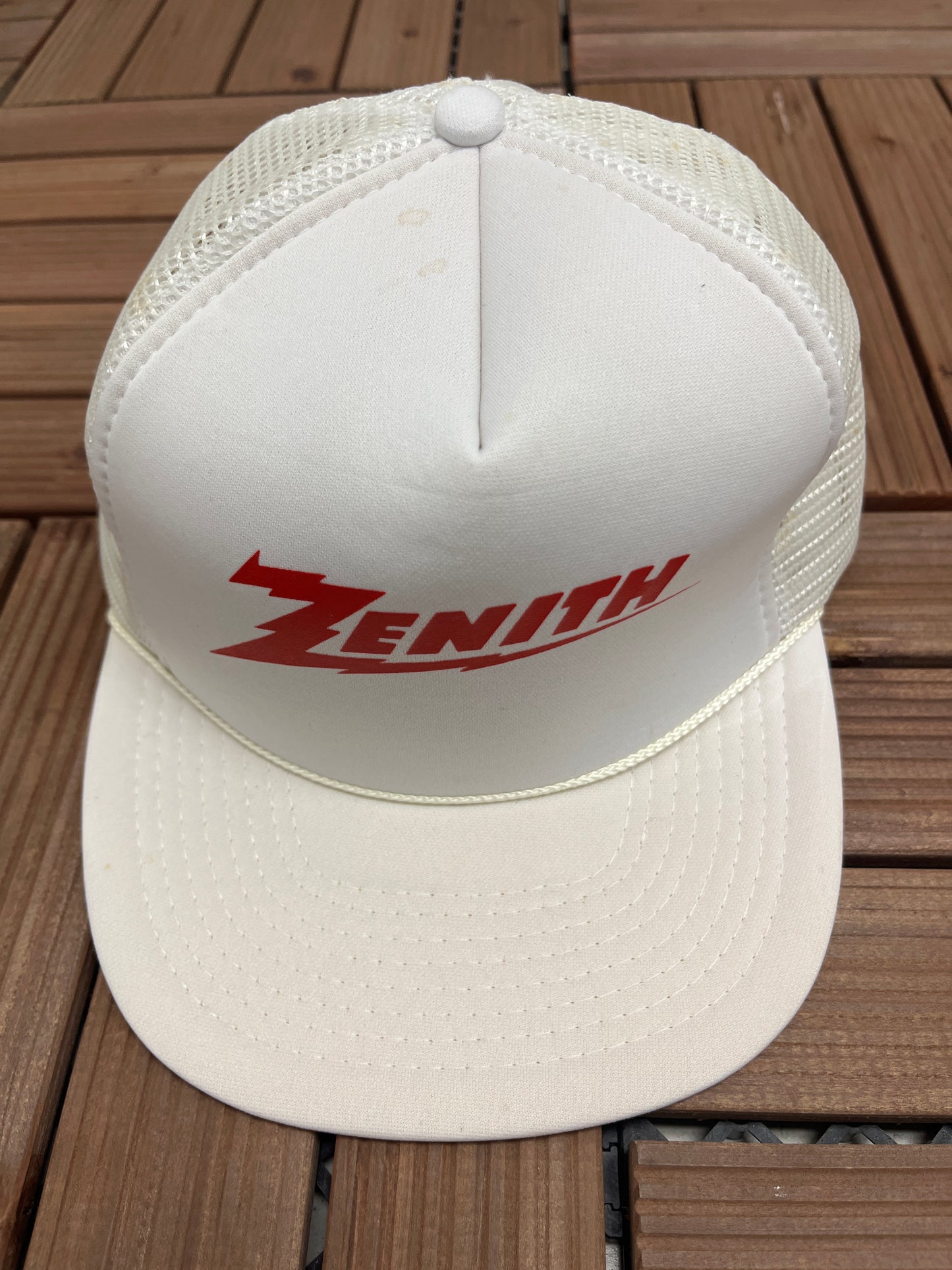 Zenith Spell Out Graphic Hat | Snap Back | Vintage 1990s Promotional White Trucker Cap |