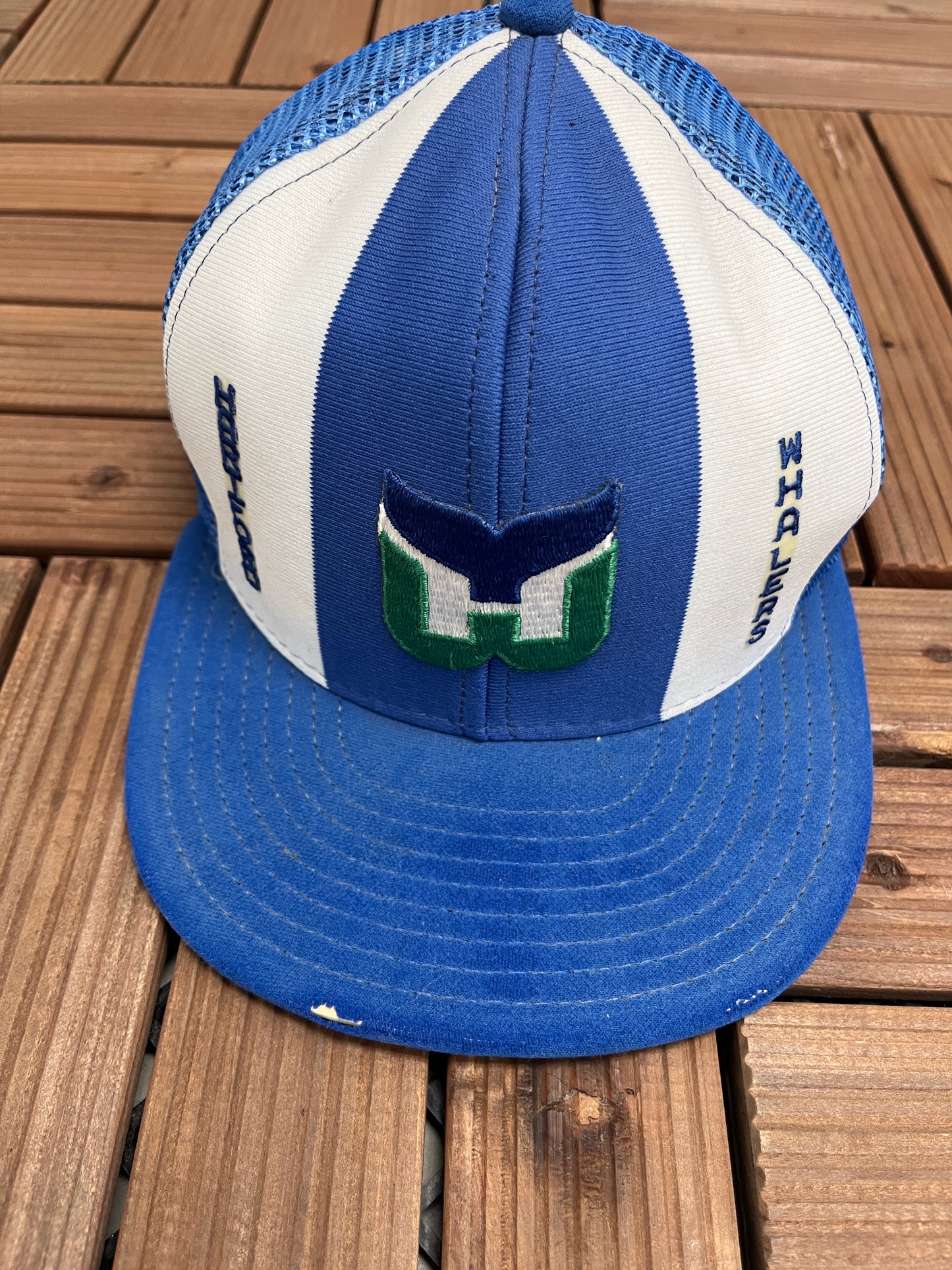 Hartford Whalers Embroidered Graphic Hat | Snap Back | Vintage 1990s NHL Hockey Blue Cap |