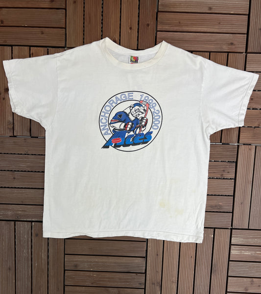 Anchorage Aces 1999-2000 Graphic Tee | Size X-Large | Vintage 2000s ECHL Hockey White T-Shirt |