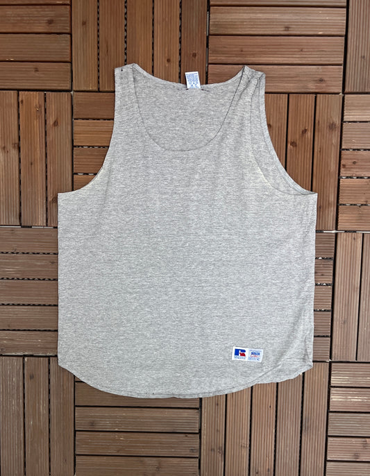 Grey Blank Russell Athletic Tank Top T-Shirt | Size X-Large | Vintage 1990s Made in USA Branded Blank Tank Top Tee |