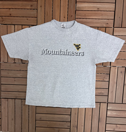 West Virginia Mountaineers Graphic Tee | Size Large | Vintage 1990s College Sports Grey T-Shirt |