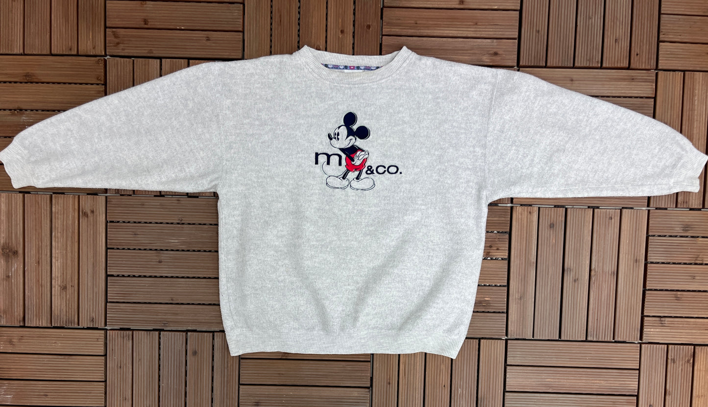 Mickey Mouse & Co Embroidered Graphic Crewneck | Size X-Large | Vintage 1990s Disney Cartoon Fleece Grey Sweater | Free Shipping to USA |