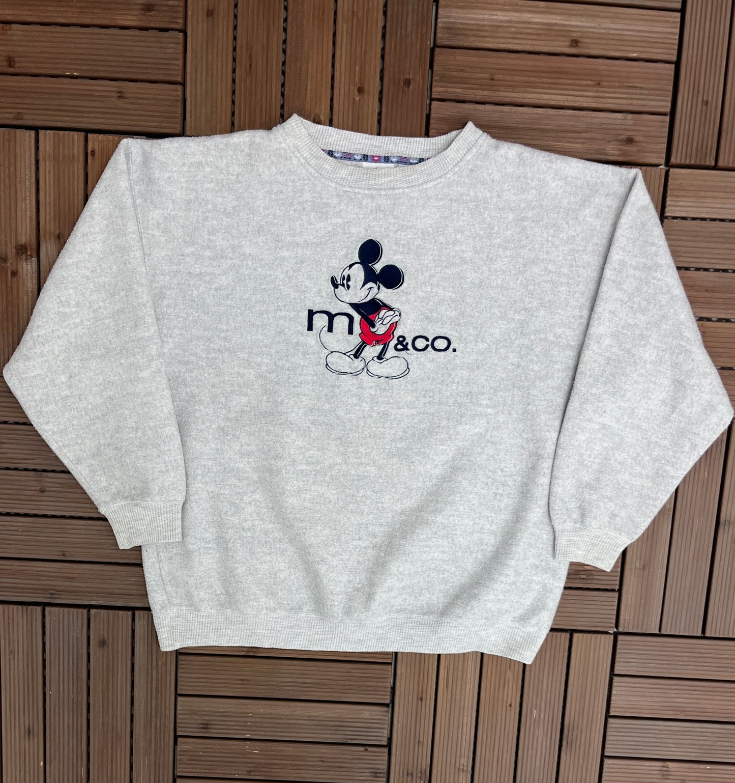 Mickey Mouse & Co Embroidered Graphic Crewneck | Size X-Large | Vintage 1990s Disney Cartoon Fleece Grey Sweater | Free Shipping to USA |