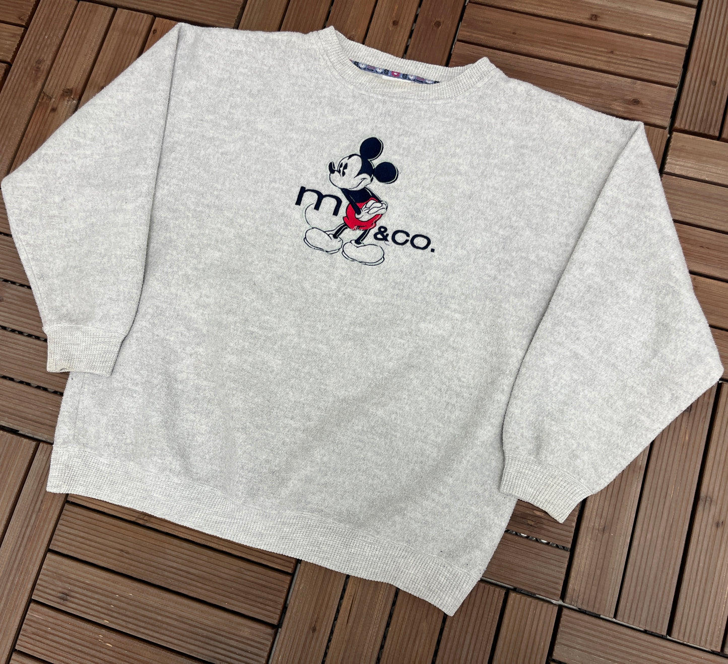 Mickey Mouse & Co Embroidered Graphic Crewneck | Size X-Large | Vintage 1990s Disney Cartoon Fleece Grey Sweater | Free Shipping to USA |