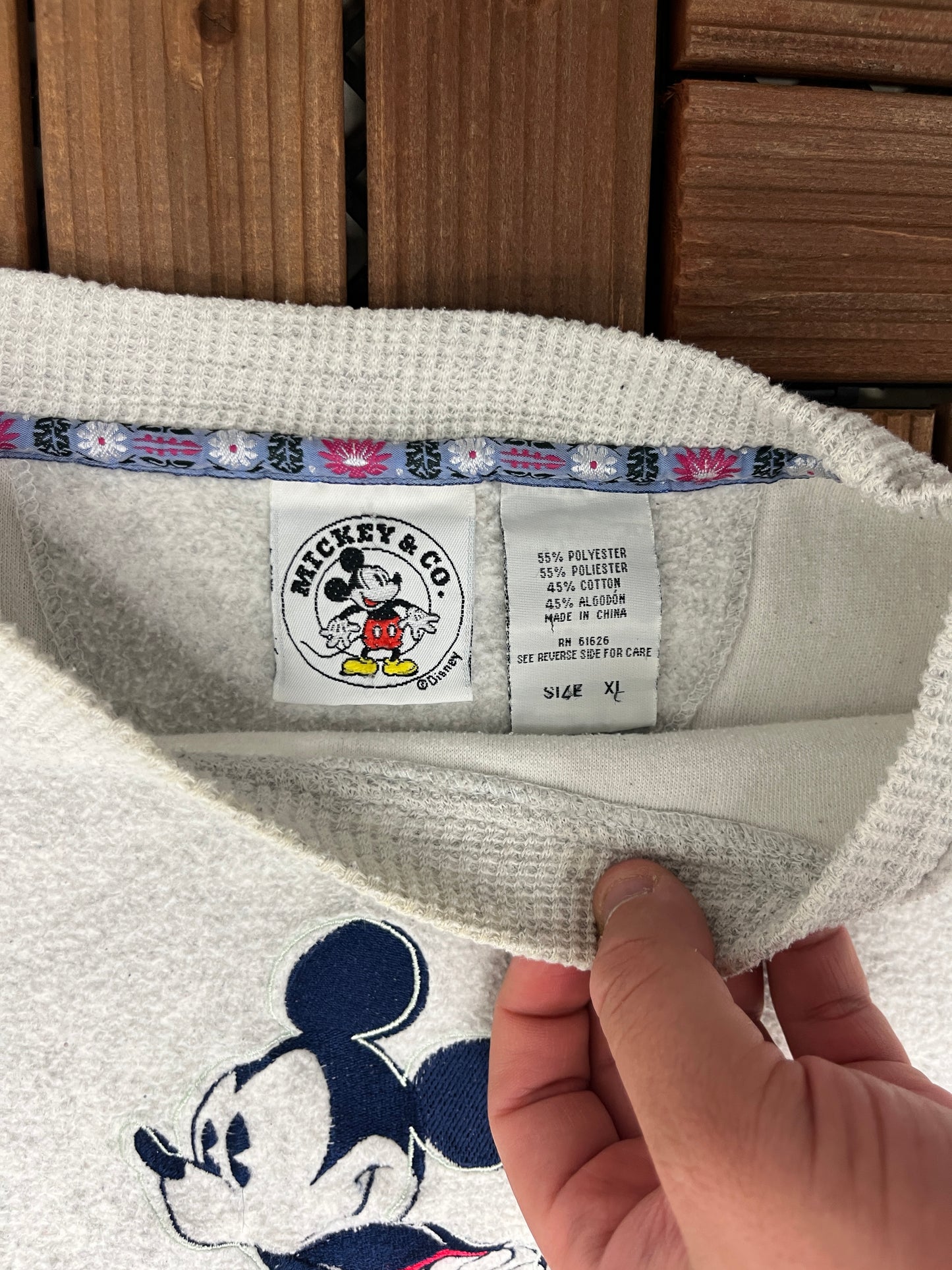 Mickey Mouse & Co Embroidered Graphic Crewneck | Size X-Large | Vintage 1990s Disney Cartoon Fleece Grey Sweater | Free Shipping to USA |