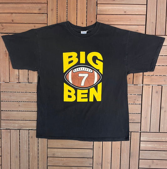 Pittsburgh Steelers Big Ben 7 Graphic Tee | Size XL | Vintage 2000s NFL Football Yellow & Black T-Shirt | Free Shipping to USA |