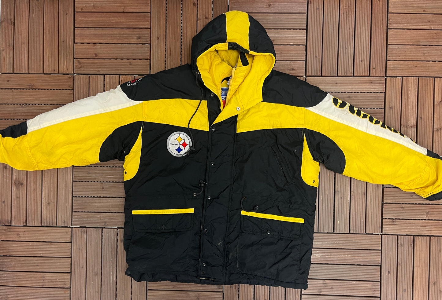 Pittsburgh Steelers Embroidered Graphic Jacket | Size XX-Large | Vintage 1990s NFL Football Puffer Jacket |