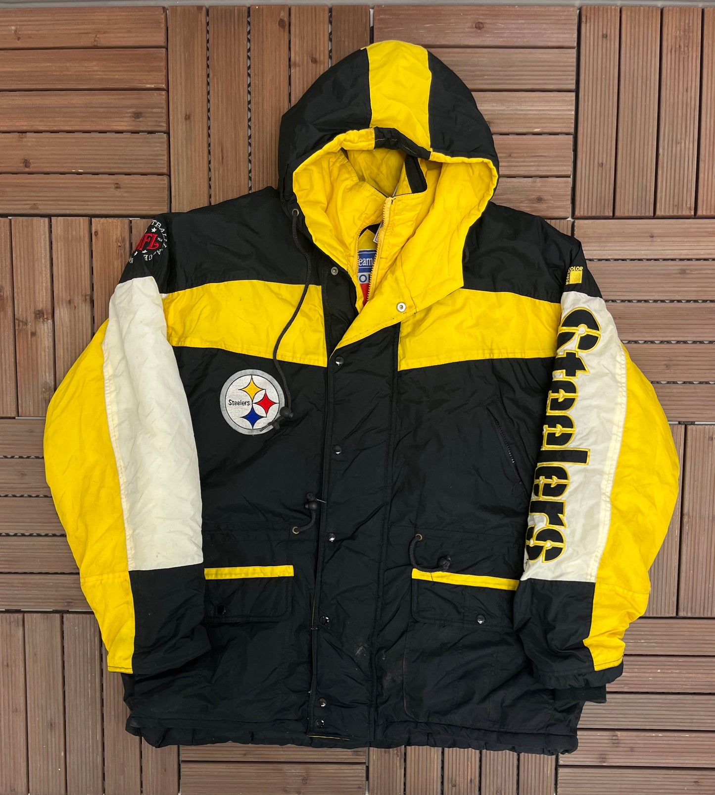 Pittsburgh Steelers Embroidered Graphic Jacket | Size XX-Large | Vintage 1990s NFL Football Puffer Jacket |