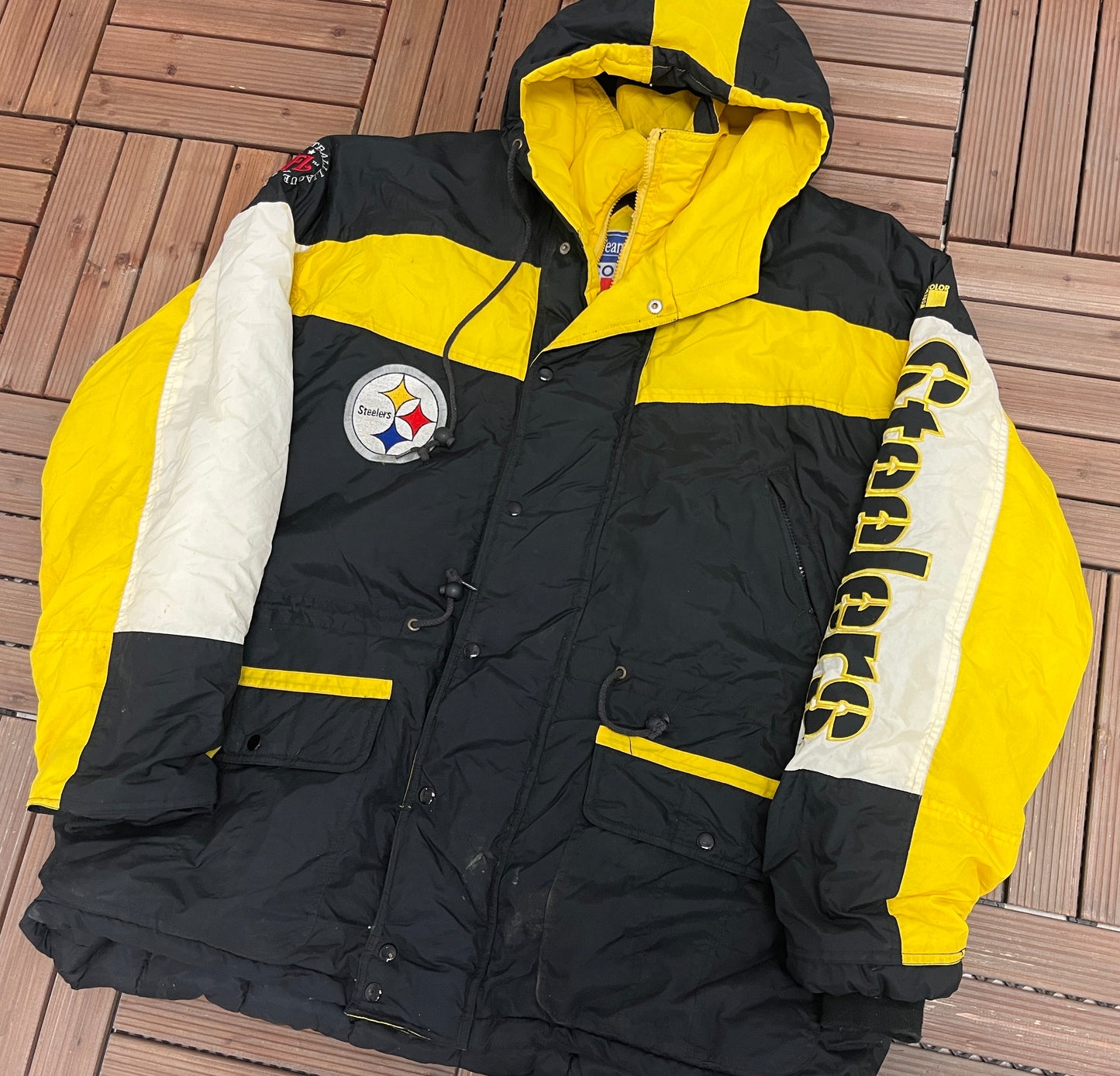 Pittsburgh Steelers Embroidered Graphic Jacket | Size XX-Large | Vintage 1990s NFL Football Puffer Jacket |