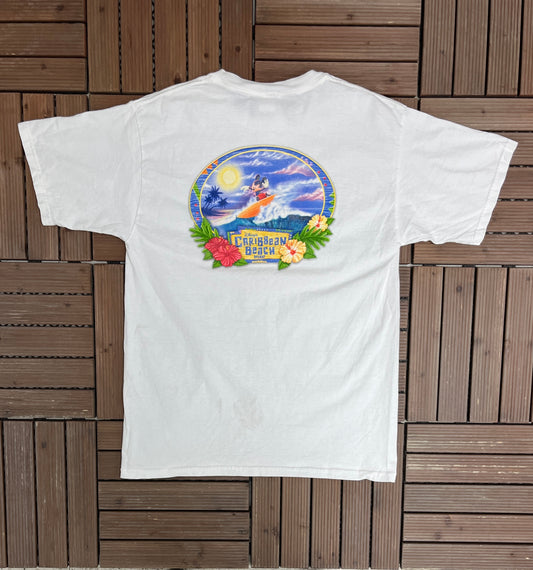 Disney's Caribbean Beach Resort Graphic Tee | Size Large | Vintage 2000s Promotional White T-Shirt |