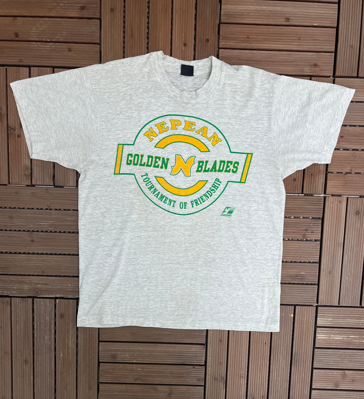 Nepean Golden Blades Graphic Tee | Size X-Large | Vintage 1990s Youth Hockey Grey T-Shirt |