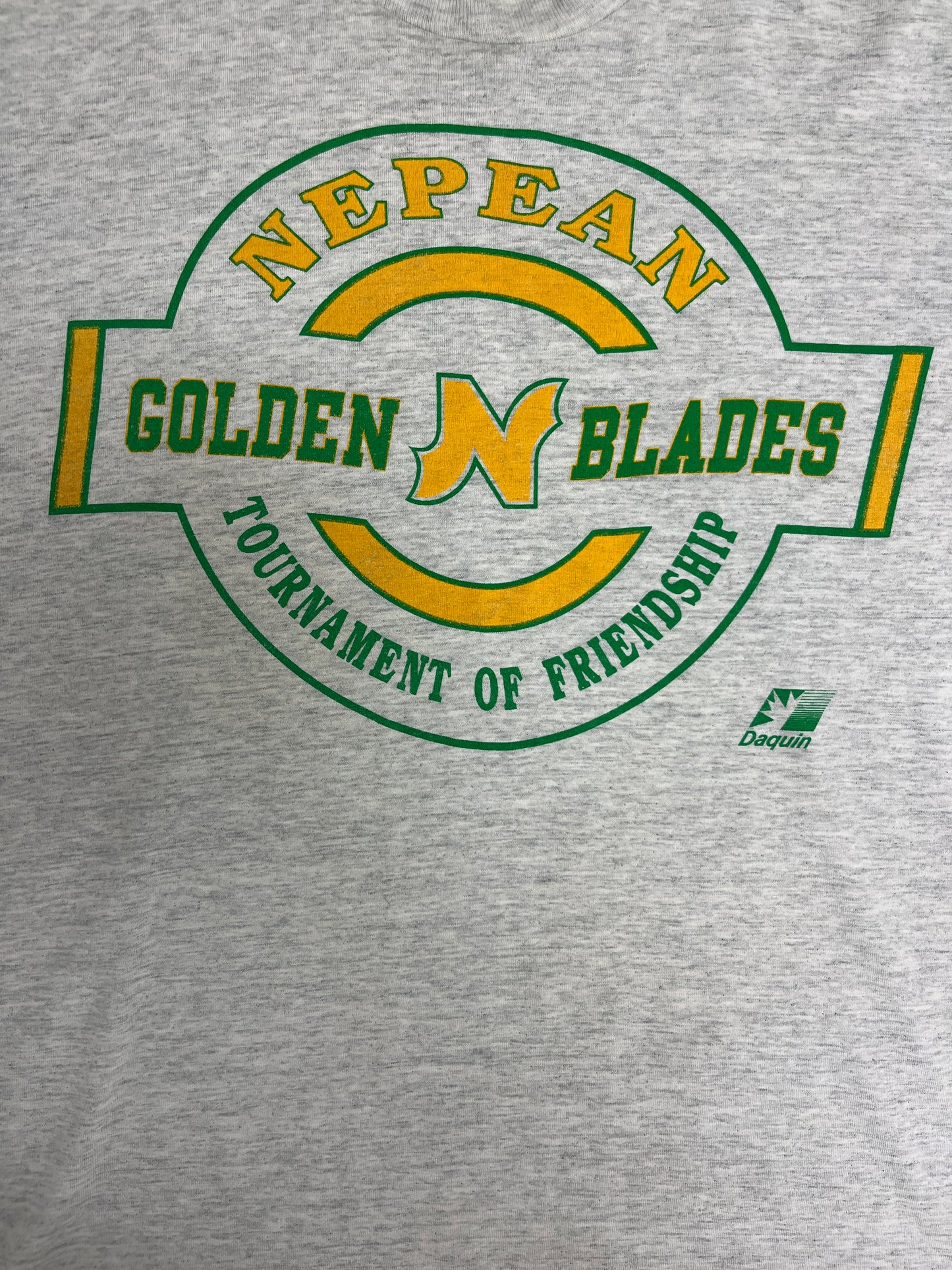 Nepean Golden Blades Graphic Tee | Size X-Large | Vintage 1990s Youth Hockey Grey T-Shirt |