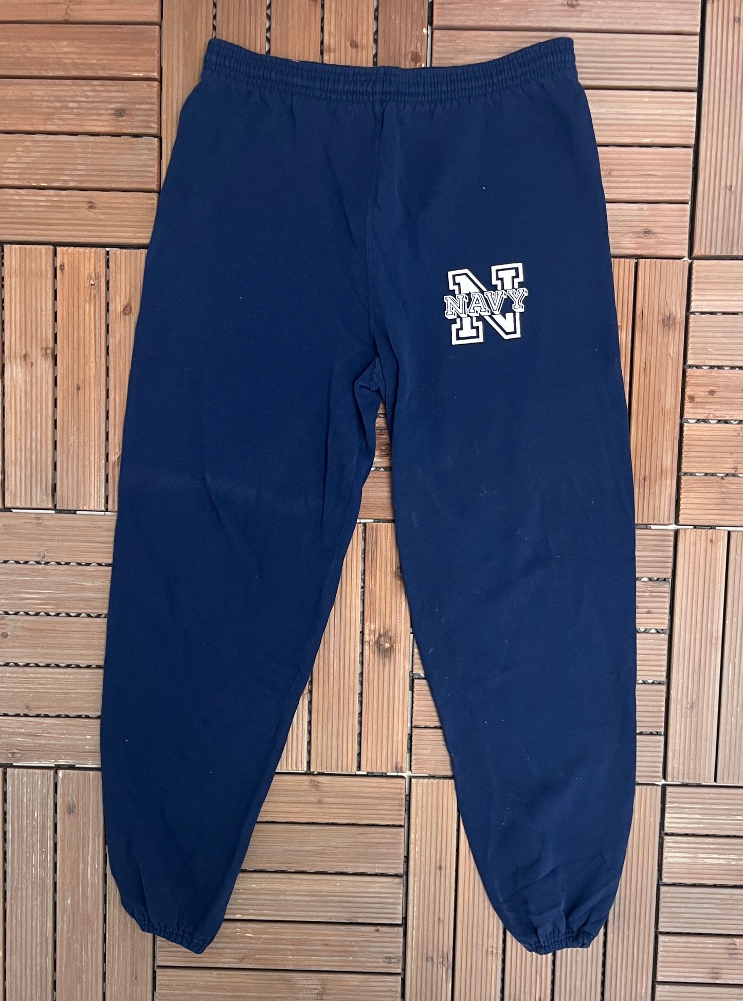 Navy Midshipmen Graphic Sweat Pants | Size Large | Vintage 1990s College Football Blue Sweat Pants |