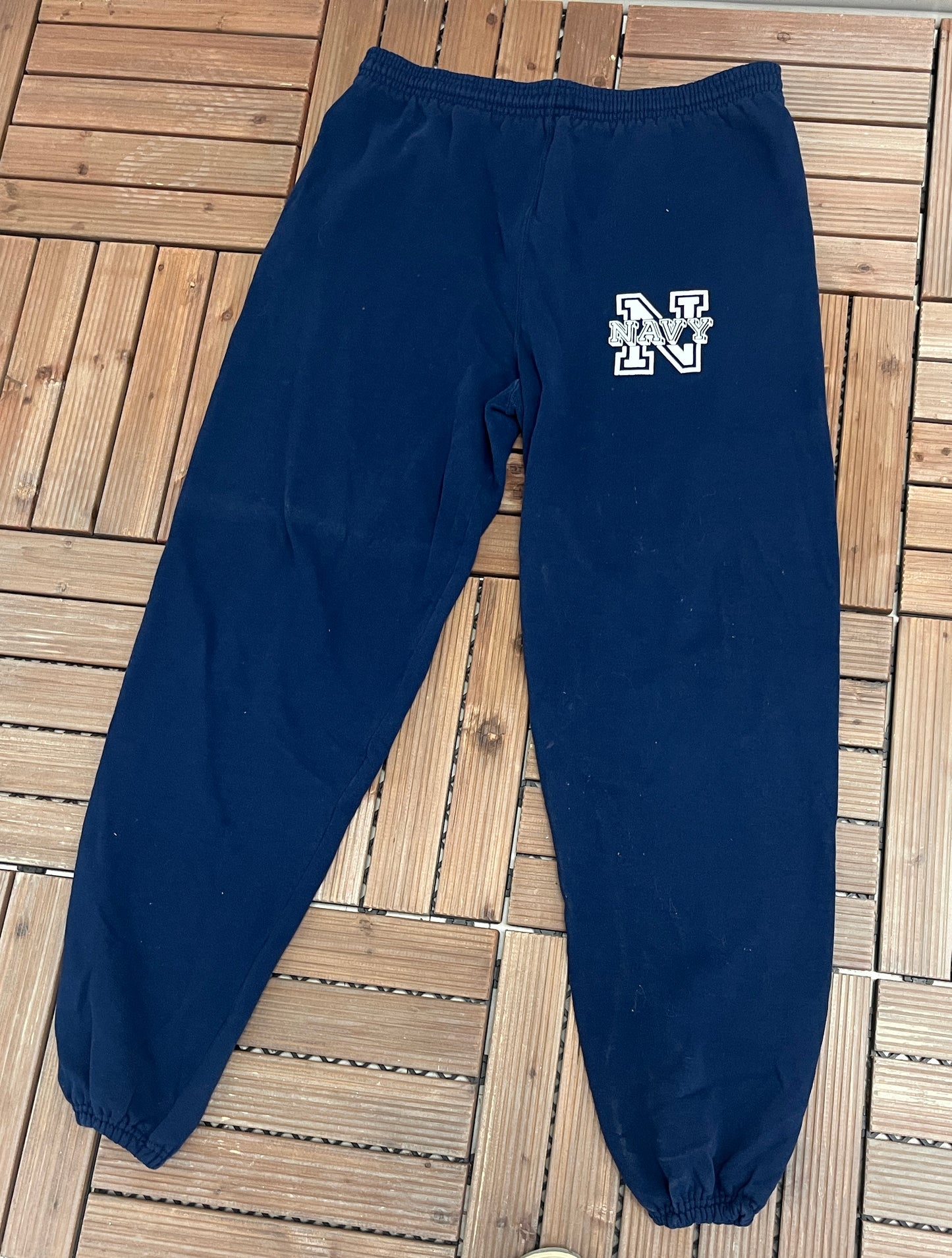 Navy Midshipmen Graphic Sweat Pants | Size Large | Vintage 1990s College Football Blue Sweat Pants |