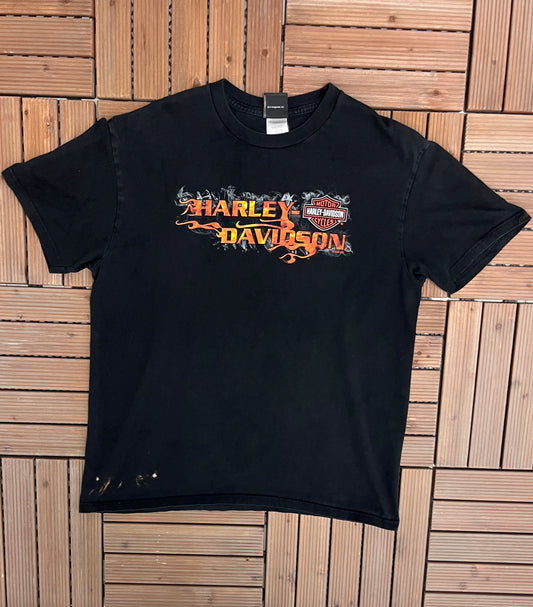 Harley Davidson Orlando, Florida Graphic Tee | Size X-Large | Vintage 2000s Biker Motorcycle Black T-Shirt | Free Shipping to USA |