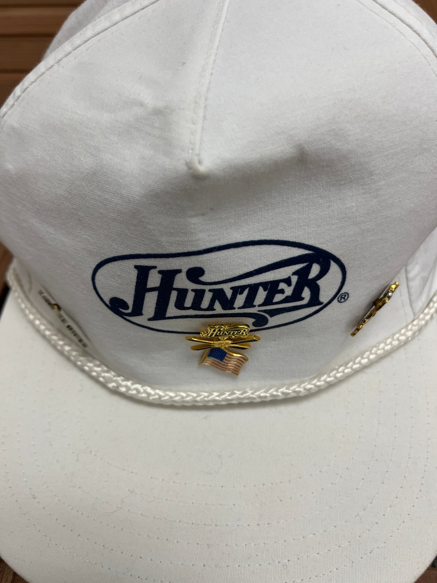 Hunter Logo Graphic Hat | Adjustable With Snap Back | Vintage 1990s Promotional White Cap | Free Shipping to USA |