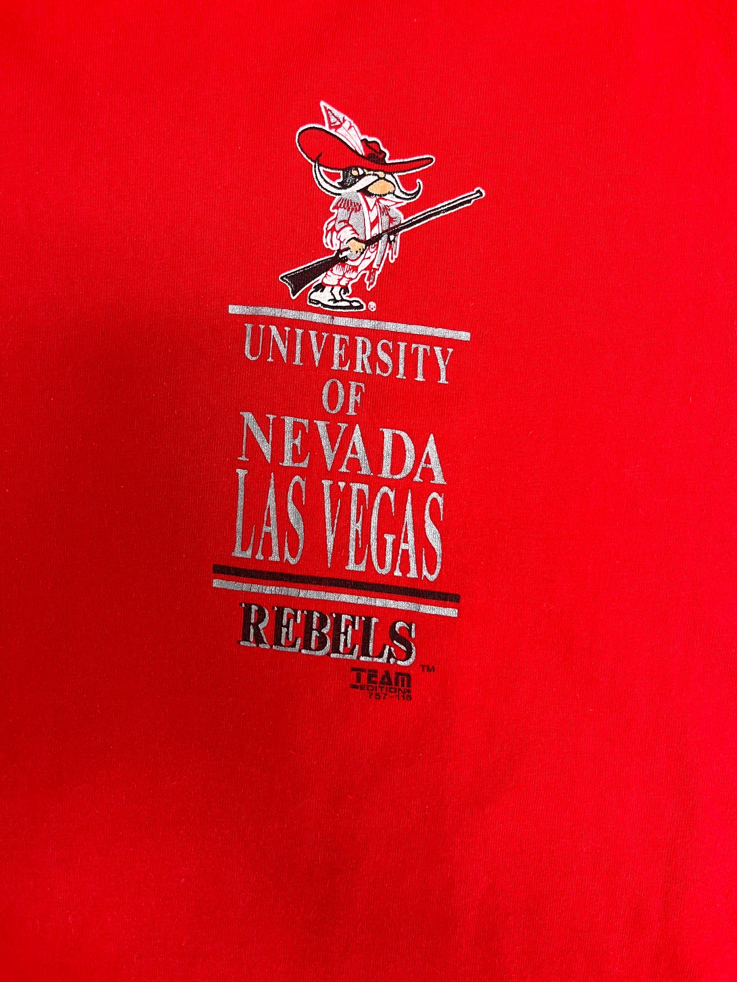 University of Nevada Las Vegas Runnin' Rebels Graphic Tee | Size X-Large | Vintage 1990s College Single Stitch Red T-Shirt |