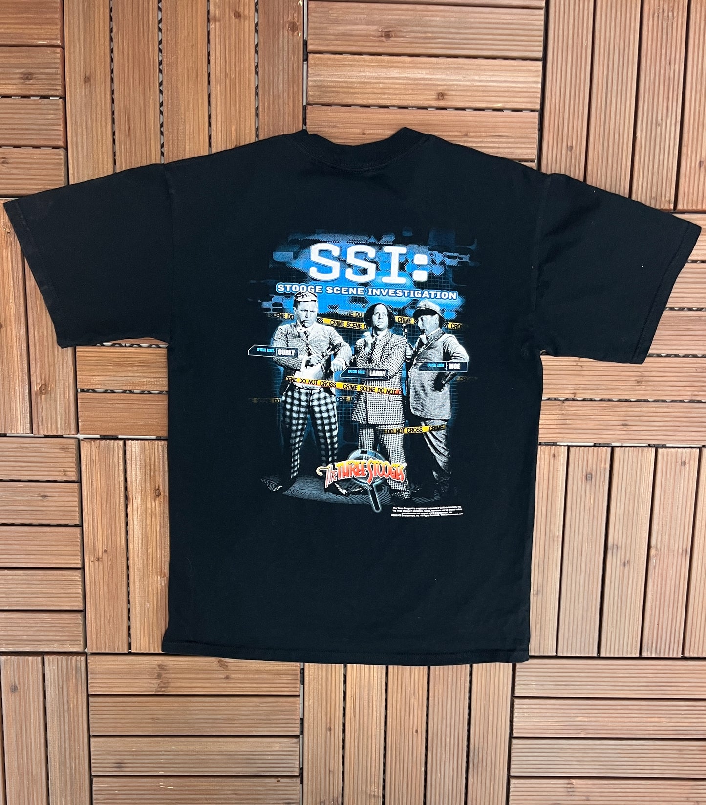 The Three Stooges Stooge Scene Investigation Graphic Tee | Size Medium | Vintage 2000s Comedy Group Black T-Shirt | Free Shipping to USA |