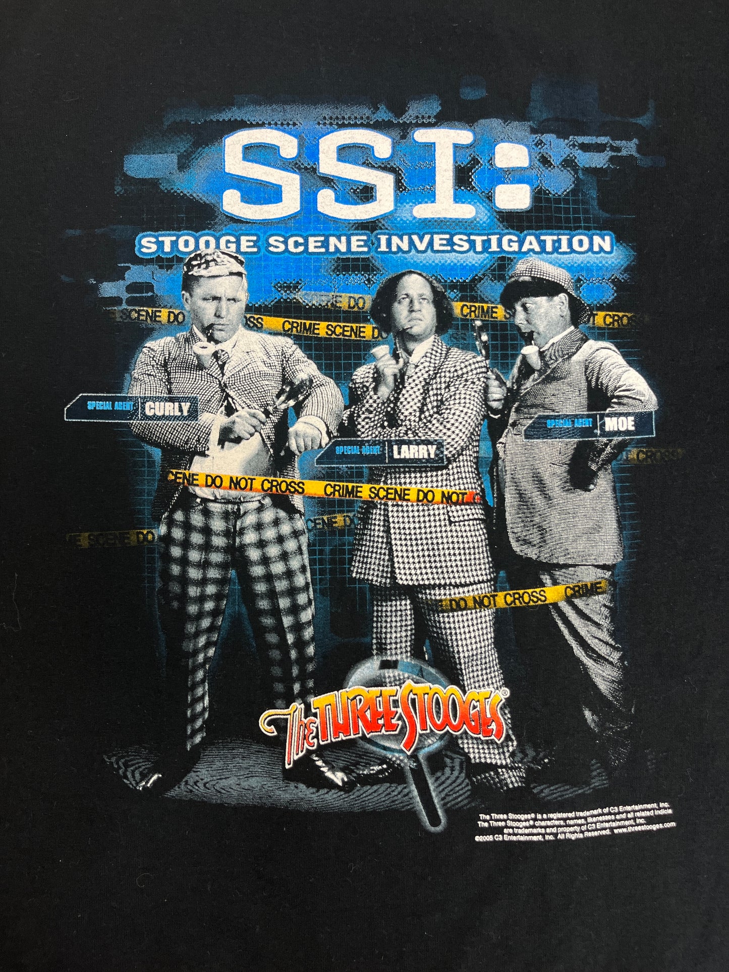 The Three Stooges Stooge Scene Investigation Graphic Tee | Size Medium | Vintage 2000s Comedy Group Black T-Shirt | Free Shipping to USA |