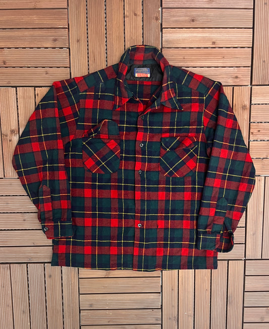 Pendleton Kilgore Wool Plaid Flannel Shirt | Size Large | Vintage 1990s Red Button Down | Made in USA | Free Shipping to USA |