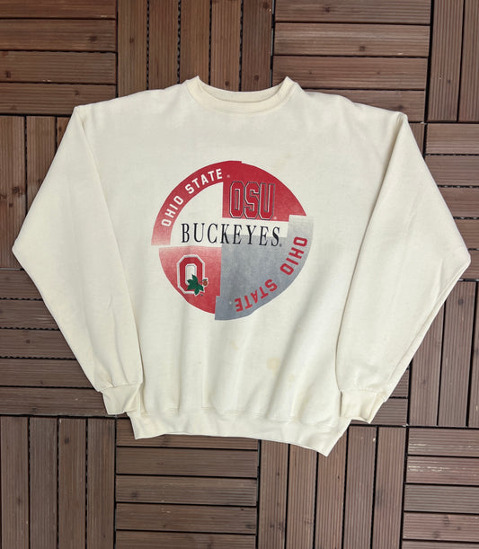 Ohio State Buckeyes Graphic Crewneck | Size X-Large | Vintage 1990s College Sports White Sweater | Made in USA |