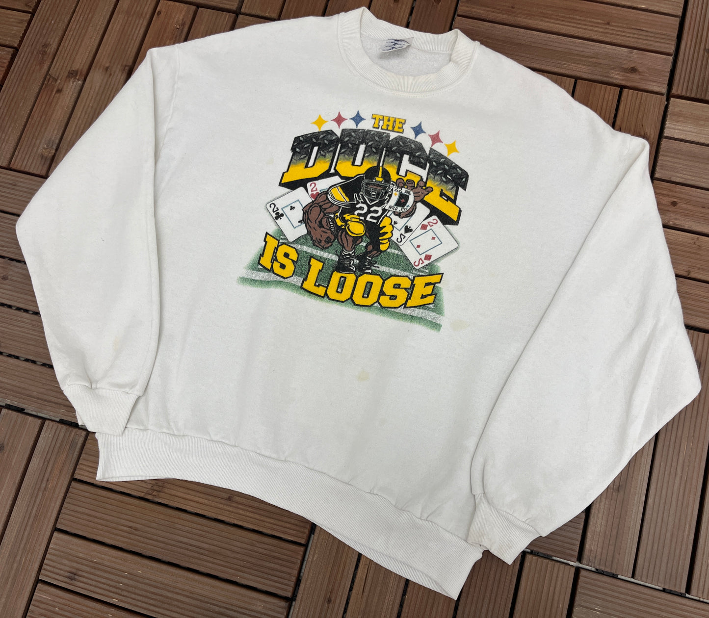 Pittsburgh Steelers The Duce Is Loose Graphic Crewneck | Size X-Large | Vintage 200s Football White Sweater | Free Shipping to USA |