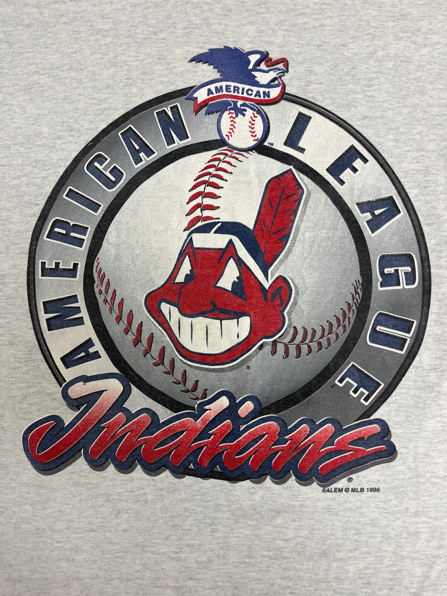 Cleveland Indians American League Graphic Tee | Size Medium | Vintage 1990s Single Stitch Grey T-Shirt | Made in USA | Free Shipping to USA|