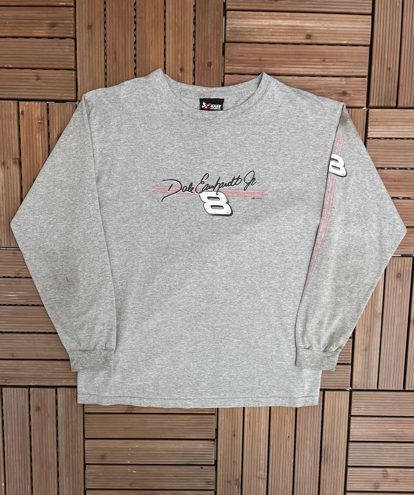 Dale Earnhardt Jr NASCAR #8 Graphic Tee | Size Large | Vintage 2000s Racing Grey Long Sleeve T-Shirt | Free Shipping to USA |