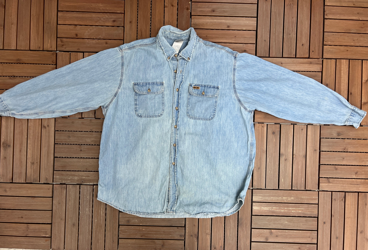 Carhartt Spell Out Patch Light Denim Shirt | Size XX-Large | Vintage 1990s Blue Light Denim Jacket |