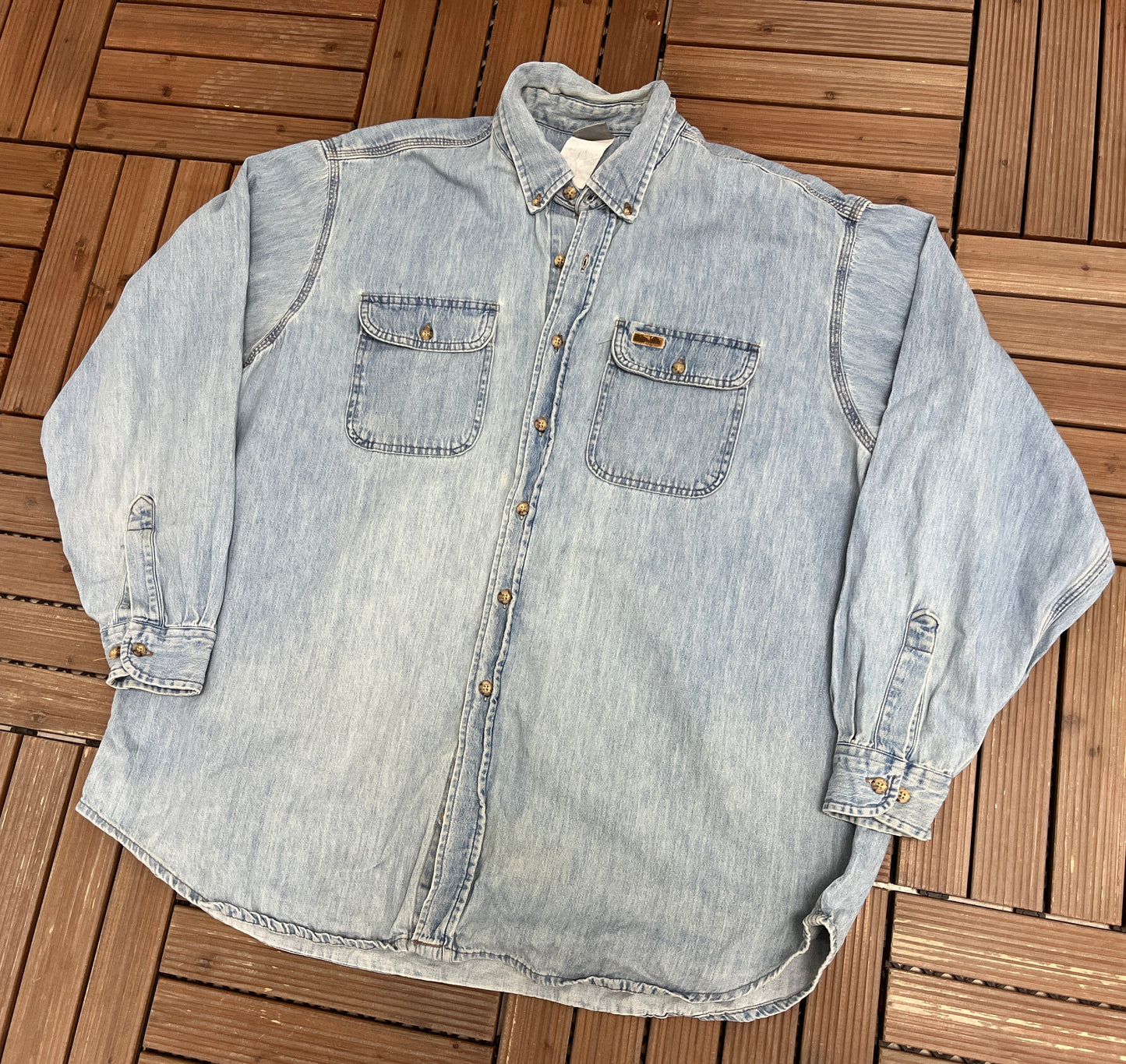 Carhartt Spell Out Patch Light Denim Shirt | Size XX-Large | Vintage 1990s Blue Light Denim Jacket |