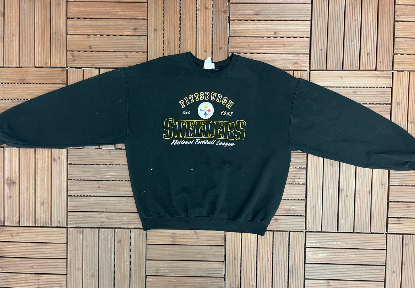 Pittsburgh Steelers Graphic Crewneck | Size Large | Vintage 1990s NFL Football Black Sweater |