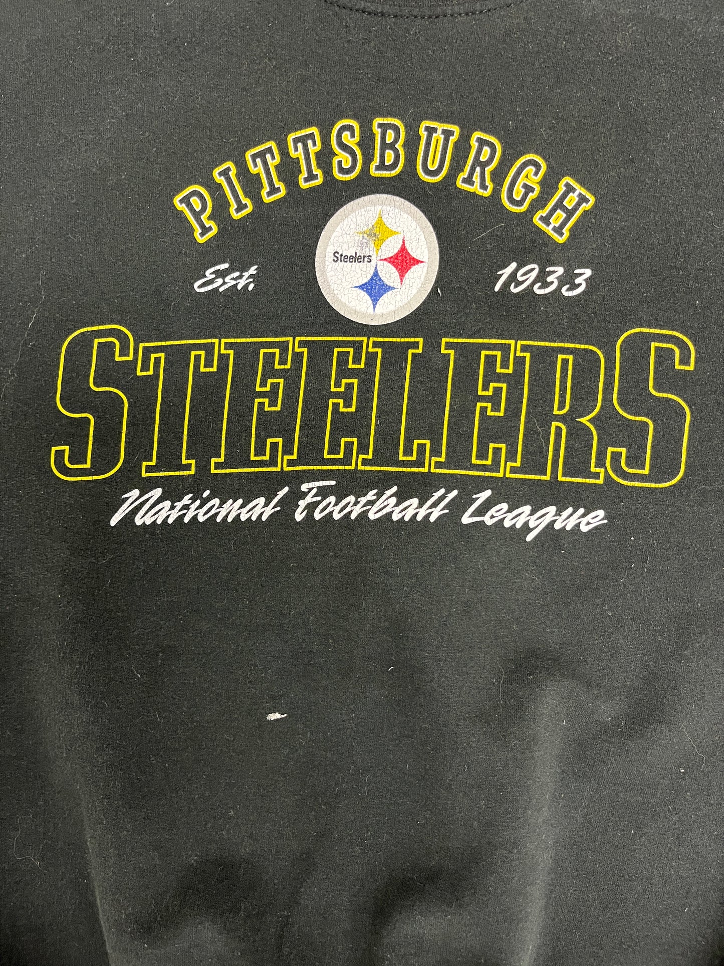 Pittsburgh Steelers Graphic Crewneck | Size Large | Vintage 1990s NFL Football Black Sweater |