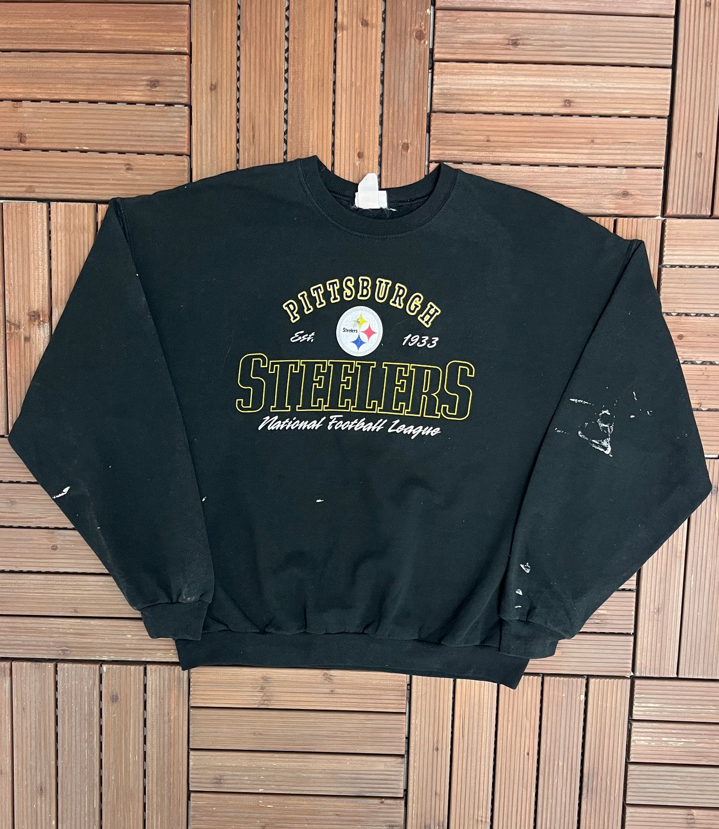 Pittsburgh Steelers Graphic Crewneck | Size Large | Vintage 1990s NFL Football Black Sweater |