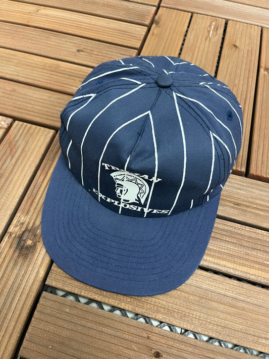 Trojan Explosives Graphic Hat | Adjustable With Snap Back | Vintage 1990s Promotional Pinstripe Blue Cap | Free Shipping to USA |