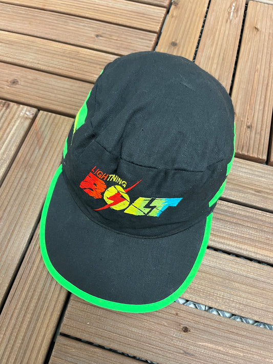 Lightning Bolt Embroidered Logo Graphic Hat | One Size Fits All | Vintage 1990s Branded Black Cap | Free Shipping to USA|