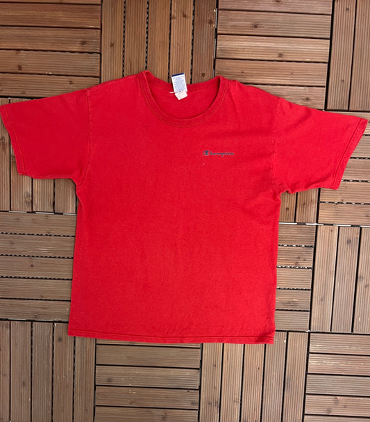 Champion Spell Out Graphic Tee | Size Large | Vintage 2000s Branded Red T-Shirt |